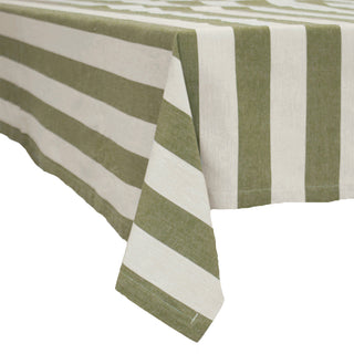 Chambray stripe tablecloth in olive