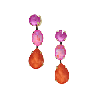 Triple gem earrings in pink and oranges