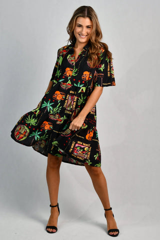 Victoria dress in soleil citrus black
