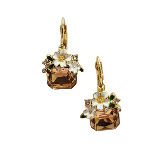 Vintage style flower earrings in smokey topaz