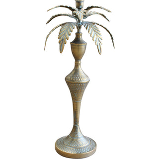 Palm candle holder in brass finish