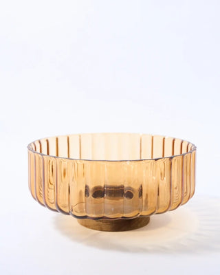 Mardin wood footed glass bowl in Amber Large