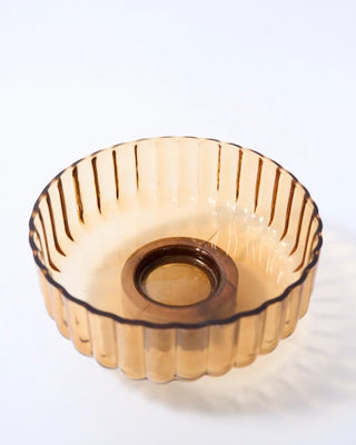 Mardin wood footed glass bowl in Amber Large