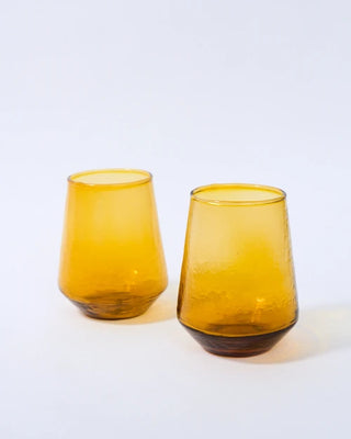 Hand blown hammered  tumbler in amber set 2