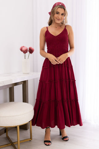 Traveller maxi dress in burgundy